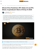 Bitcoin Price Drops 2% As ETFs Bleed, CryptoQuant Eyes $72K