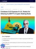 Coinbase CLO Exposes 5 U.S. States for Defying CLARITY’s Crypto Staking Rules