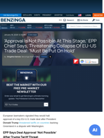 'Approval Is Not Possible At This Stage,' EPP Chief Says, Threatening Collapse Of EU-US Trade Deal: 'Must Be Put On Hold'  - Benzinga