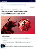 Consensys CEO Lubin Reveals What Triggered Ethereum's Comeback