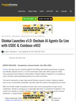 Shinkai Launches v1.0: Onchain AI Agents Go Live with USDC & Coinbase x402