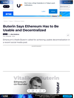 Buterin Says Ethereum Has to Be Usable and
Decentralized