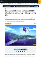 Ethereum ICO Whale Sells $60M Of 9,000x Gain, Top 1% Buy ETH
