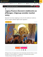 JPMorgan, Citi Weigh Stablecoin Entry as TradFi Interest Rises