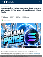 Solana Price Today: SOL Hits $104 as Apps Generate $193M Monthly and Pepeto Eyes 500x - TechBullion