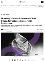 Morning Minute: Ethereum's Next Upgrade Features Censorship Resistance - Decrypt