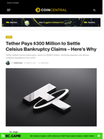 Tether Pays $300 Million to Settle Celsius Bankruptcy Claims - Here's Why - CoinCentral