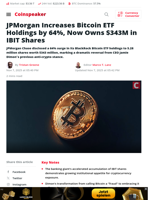 JPMorgan Increases Bitcoin ETF Holdings by 64%, Now Owns $343M in IBIT Shares - Coinspeaker