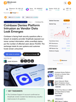 Coinbase Denies Platform Intrusion as Vendor Data Leak Emerges