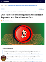 Ohio Pushes Crypto Regulation With Bitcoin Payments and State Reserve Fund