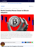 North Carolina Moves Closer to Bitcoin Adoption