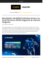 BlockDAG’s $0.000022 Window Enters its Final 96 Hours While Dogecoin & Litecoin Stagnate