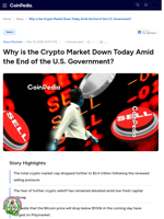 Why is the Crypto Market Down Today Amid the End of the U.S. Government?