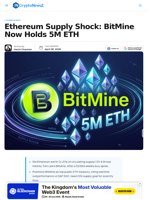 Ethereum Supply Shock: BitMine Now Holds 5M ETH