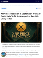 XRP Price Prediction In September: Why XRP Could Rally To $4 But Competitor Remittix Likely To 15x