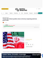 Trump cites China's positive view on Hormuz reopening amid Iran peace talks