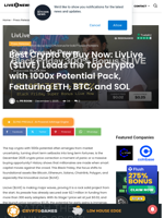 Best Crypto to Buy Now: LivLive ($LIVE) Leads the Top Crypto with 1000x Potential Pack, Featuring ETH, BTC, and SOL | Live Bitcoin News