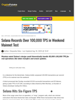 Solana Records Over 100,000 TPS in Weekend Mainnet Test