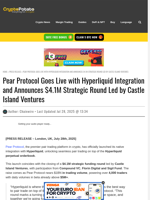 Pear Protocol Goes Live with Hyperliquid Integration and Announces $4.1M Strategic Round Led by Castle Island Ventures