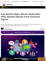 Asia Market Open: Bitcoin Holds Near $92k, Equities Slip On
Fresh Economic Signals