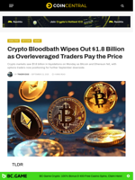 Crypto Bloodbath Wipes Out $1.8 Billion as Overleveraged Traders Pay the Price - CoinCentral