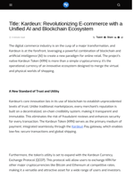 Title: Kardeun: Revolutionizing E-commerce with a Unified AI and Blockchain Ecosystem - Visionary Financial