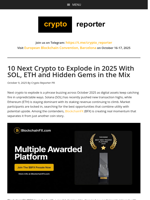 10 Next Crypto to Explode in 2025 With SOL, ETH and Hidden Gems in the Mix