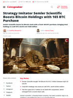 Semler Scientific Adds 165 BTC, Expands Bitcoin Strategy