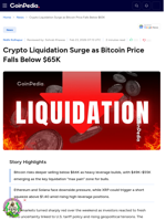 Crypto Liquidation Surge as Bitcoin Price Falls Below $65K