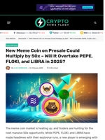 New Meme Coin on Presale Could Multiply by 50x – Will It Overtake PEPE, FLOKI, and LIBRA in 2025? - Crypto News Flash