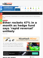Ether rockets 47% in a month as hedge fund says ‘rapid reversal’ unlikely - The Crypto News Wire