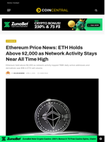 Ethereum Price News: ETH Holds Above $2,000 as Network Activity Stays Near All Time High