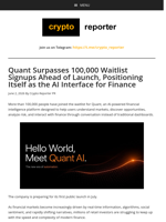 Quant Surpasses 100,000 Waitlist Signups Ahead of Launch, Positioning Itself as the AI Interface for Finance