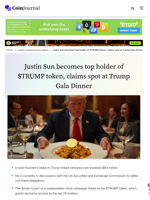 Justin Sun becomes top holder of $TRUMP token, claims spot at Trump Gala Dinner - CoinJournal