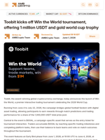 Toobit kicks off Win the World tournament, offering 1 million USDT and gold world cup trophy - AMBCrypto
