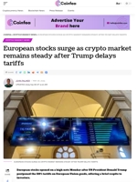 European stocks surge as crypto market remains steady after Trump delays tariffs