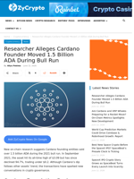 Researcher Alleges Cardano Founder Moved 1.5 Billion ADA During Bull Run ⋆ ZyCrypto