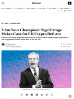 'I Am Your Champion': Nigel Farage Makes Case for UK Crypto Reform - Decrypt