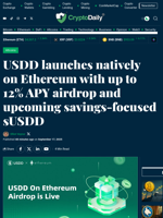 USDD launches natively on Ethereum with up to 12% APY airdrop and upcoming savings-focused sUSDD - Crypto Daily