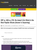 XRP vs. ADA vs. ETH: We Asked 4 AIs Which Is the Most Popular Altcoin (Answer Is Surprising)