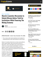 Maestro Launches Mezzamine to Unlock Bitcoin-Native Yield for Institutions While Powering The Mining Economy