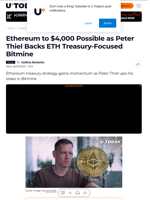 Ethereum to $4,000 Possible as Peter Thiel Backs ETH Treasury-Focused Bitmine