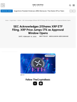 SEC Acknowledges 21Shares XRP ETF Filing, XRP Price Jumps 17% as Approval Window Opens