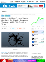 Over $1 Billion Crypto Shorts Get Rekt As Bitcoin Smashes Through $118,600 For First Time ⋆ ZyCrypto