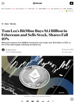 Tom Lee's BitMine Buys $1.1 Billion in Ethereum and Sells Stock, Shares Fall 10% - Decrypt