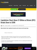 Liquidations Shoot Above $1 Billion as Bitcoin (BTC) Breaks Down to $90K