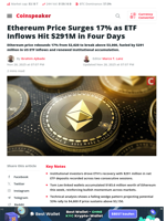 Ethereum Price Surges 17% as ETF Inflows Hit $291M in Four Days - Coinspeaker