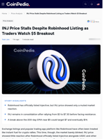 INJ Price Stalls Despite Robinhood Listing as Traders Watch $5 Breakout