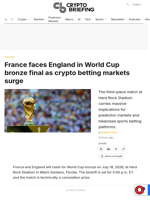 France faces England in World Cup bronze final as crypto betting markets surge
