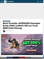 Best Presale: APEMARS Emerges Early With 2,696% ROI as Tron, BNB Hold Strong - TechBullion
